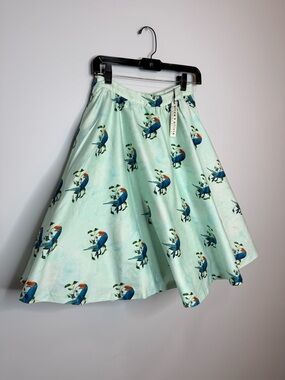 Alice + Olivia Mint Blue Parrot Print Circle Skirt